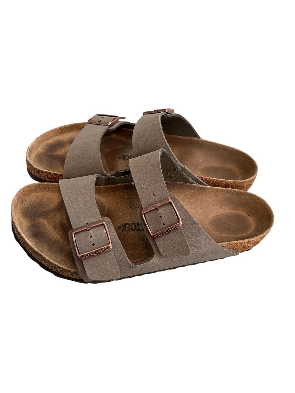 Birkenstock Arizona Vegan Sandals in Brown Taupe with Copper Buckles 45